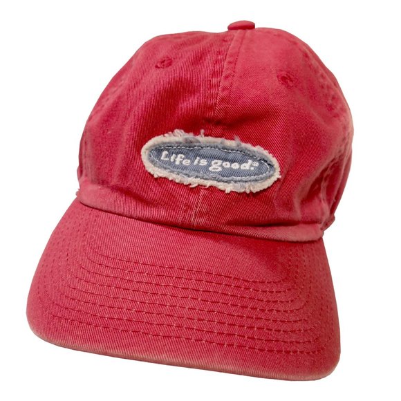 Life is Good Baseball Cap, Red, Distressed, Embroidered Patch, Breathable Cotton - Picture 1 of 4